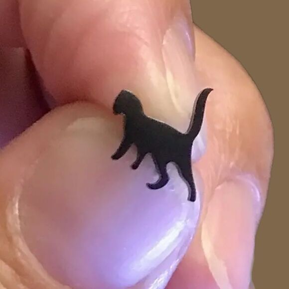 Pouncing Cats Stainless Steel and Gold Plated Stud Earrings - Picture 3 of 6